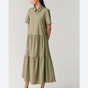 COS Tiered Front Zip Collard Tiered Short Sleeve Midi Dress Size 4